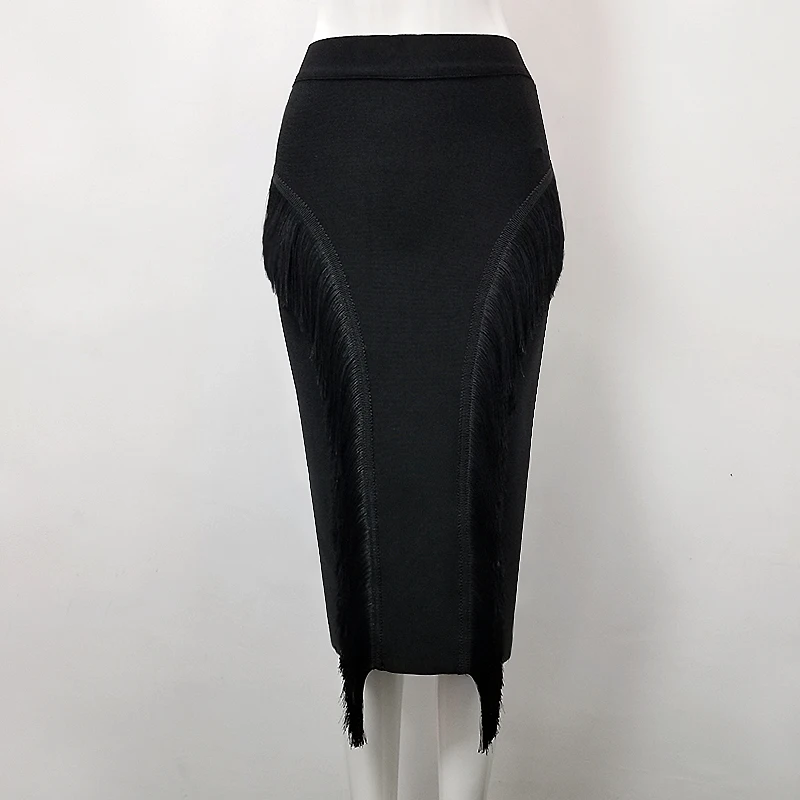 

Women Fashion Sexy Black Tassel Bandage Skirt 2018 Designer Pencil Skirt Faldas