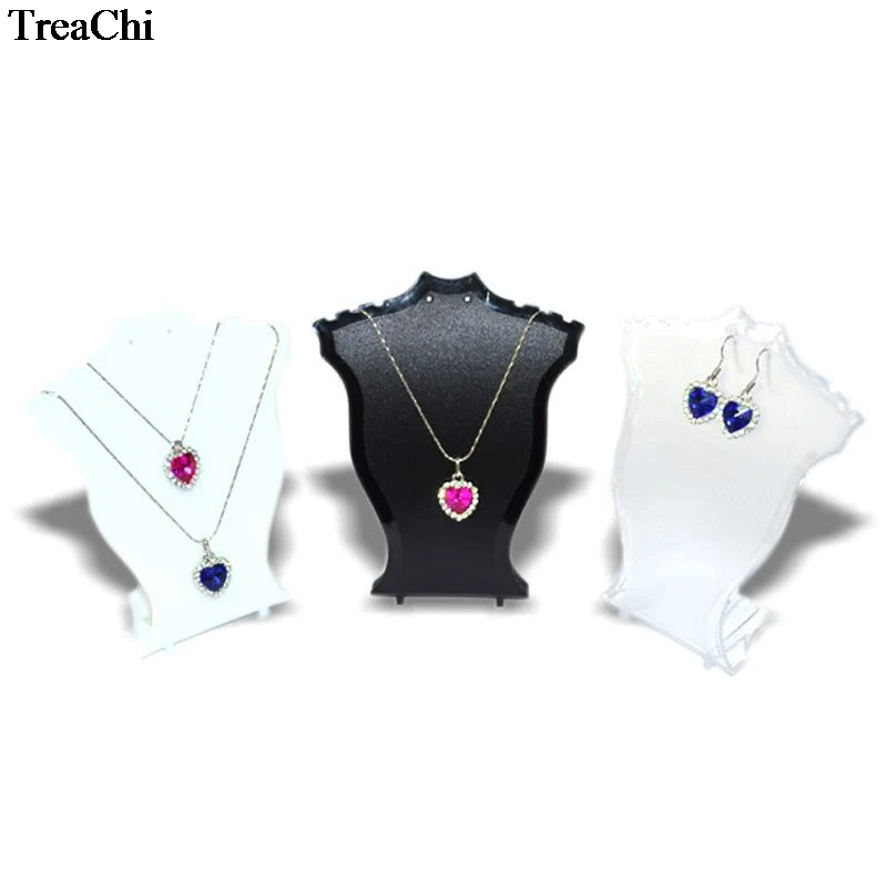 Retail Black White Clear Mini Size Jewelry Display Rack Plastic Neck Bust Pendant Necklace Earring Set Holder Stand Rack 12cm