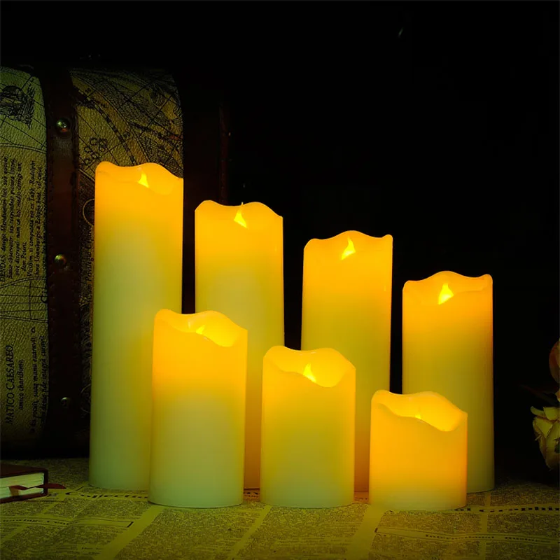 

2pcs/lot Wavy Edge LED Flameless Candles Romantic Wedding Party Holiday Christmas Paraffin Wax Yellow Flickering Lights Bougie