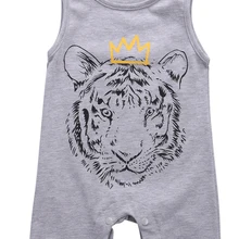 Младенческой новорожденных для маленьких мальчиков Комбинезоны для малышек без рукавов с принтом Тигра комбинезон хлопковая одежда дети мальчик животных комбинезон 0-24 м