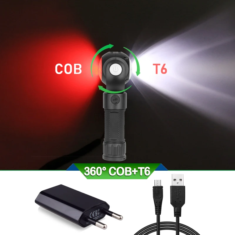 Рабочий фонарь с блоком светодиодов фонарик usb красный белый свет 26650 XML T6 вспышка