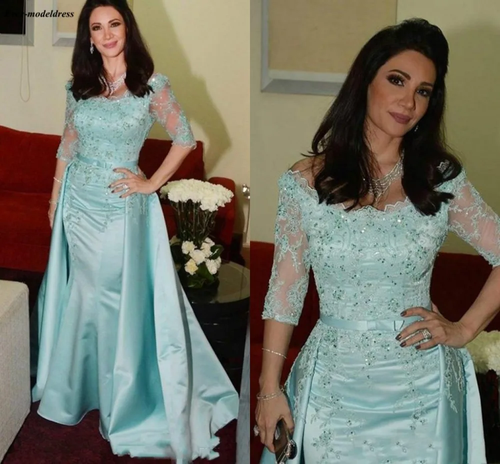 

Elegant Mermaid Mother Of Bride Dresses With Detachable Skirt Scoop Half Sleeves Party Gowns For Wedding 2019