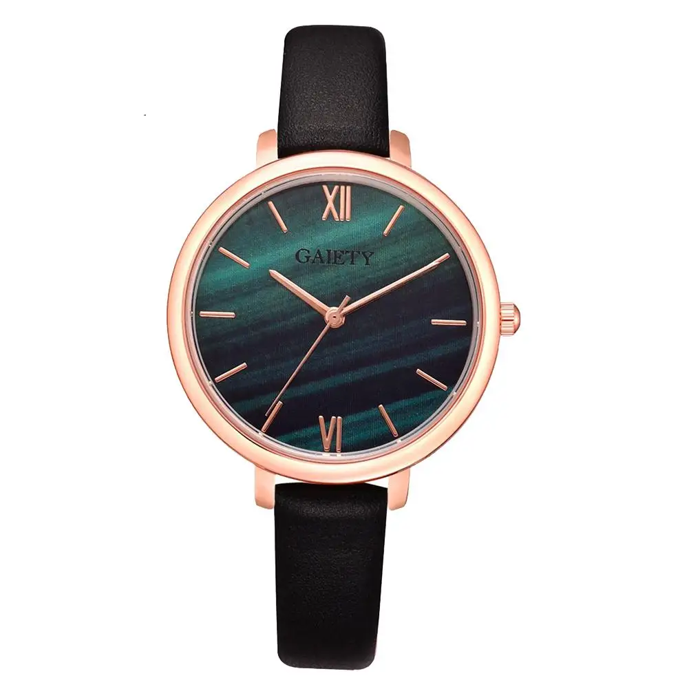 

New Women Wristwatch Round Dial Gradient Faux Leather Strap Analog Quartz Wrist Watch