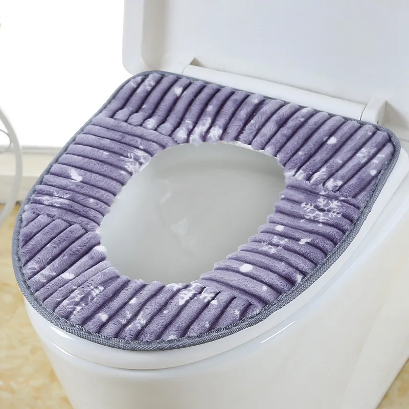 

O-Type Adhesive Knitting Universal Toil Seat Cover Set Zipper Potty Waterproof Toilet Seat Cushion Bath Mat Toilet Seat Cover