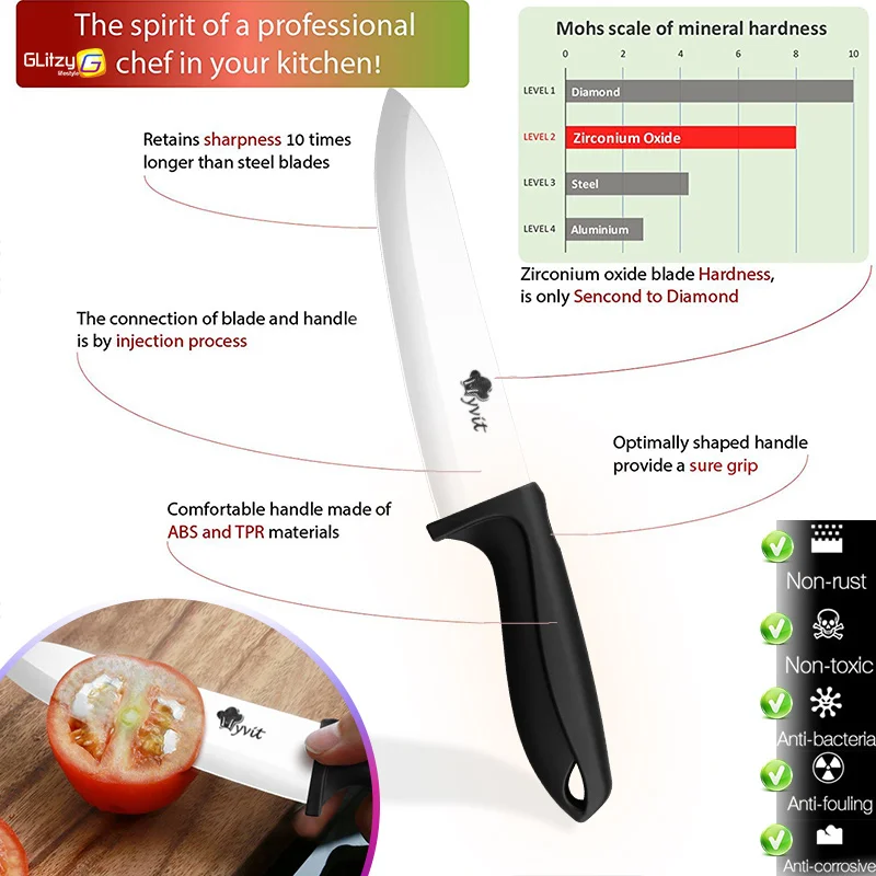 Керамический нож 3, 4, 5, 6 дюймов, кухонный нож шеф-повара, овощерезка, набор керамических ножей, Овощечистка, белое лезвие из циркония, инструмент для приготовления пищи