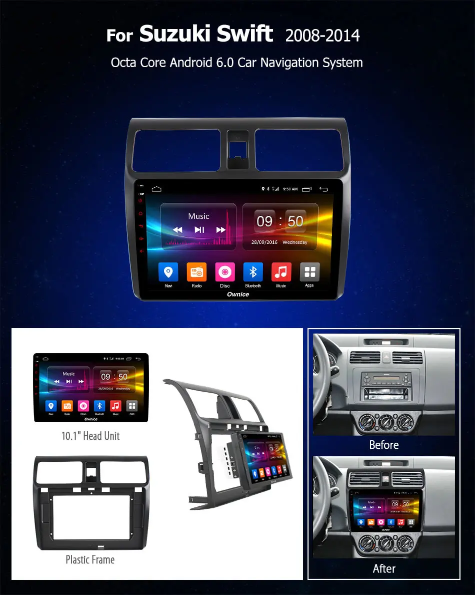 Excellent Ownice c500+ Android 8.1 For Suzuki Swift 2008-2014 Car DVD Player 8core 2GB RAM 4G LTE WIFI BT GPS map Radio camera TPMS OBD TV 0