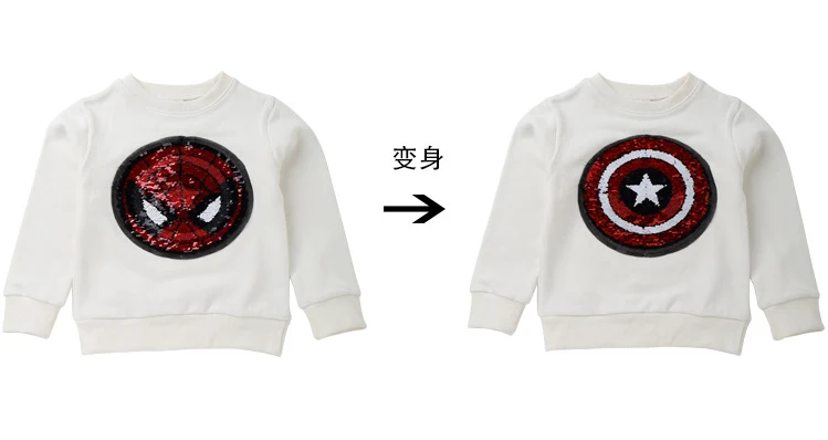 Changing color spiderman Captain America switchable sequins boys T-shirts kid fashion t shirt children tops clothes - Цвет: e style