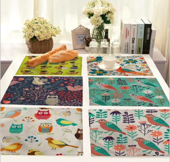 Printed Linen Placemat Place mat Table Mat cute polyester cartoon birds