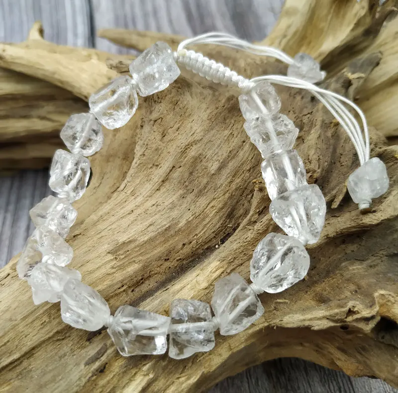 

YA3865 Natural Rough Quartzs Beads Cord Knot Adjustable Bracelet