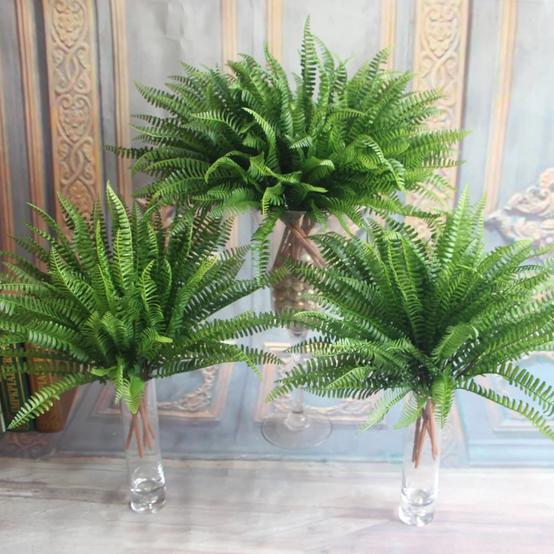 

45cm 19 Leaf Artificial Boston Fern Bush Evergreen Palm Plant Tree Wedding Home Party Decor Artificial Green Leaves