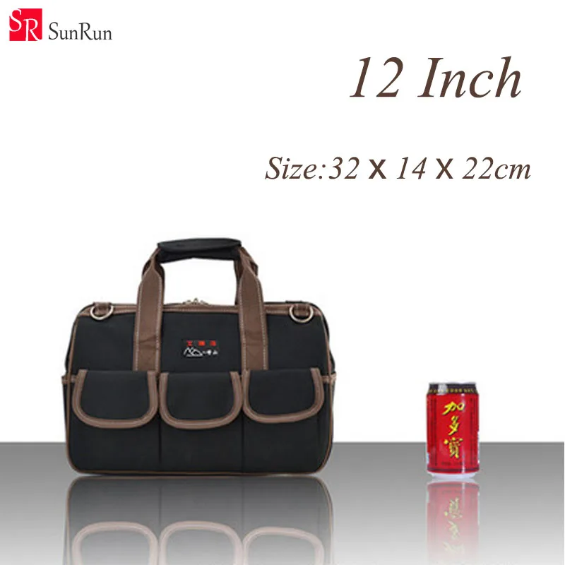 

12" Multifunctional 600D Oxford Waterproof Fabric Bag Electrician Canvas Tool Bag Toolkit Shoulder Bags Close Top Wide Mouth