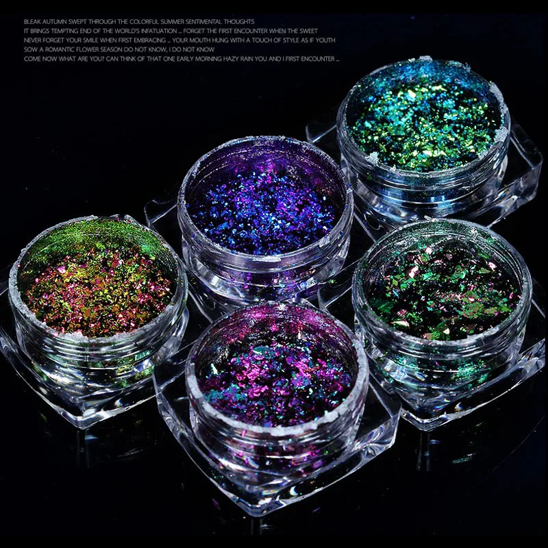 1 Box Chameleon 3D DIY Flakes Sequins Nail Glitter Powder Dust Mirror Chrome Pigment Nail Art Sheets Decorations nail powder,nail glitter,nail pigment,nail decoration,nail decorations,nail flakes,nail powder set