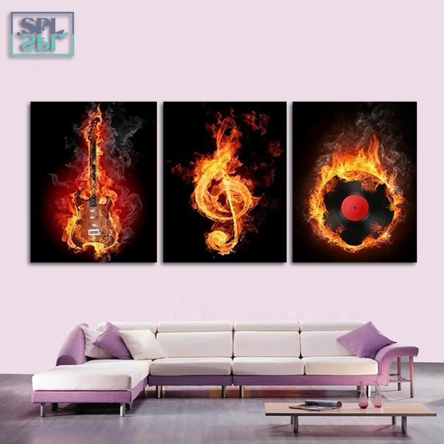 SPLSPL Fire Guitar Craze Music декоративный настенный инструмент для картин холст