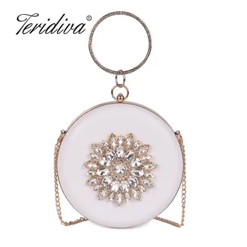 

Circular Shaped Women Evening Bags Diamonds Metal Beading Day Clutch Small Chain Shoulder Handbags For Party Wedding Pearl Purse