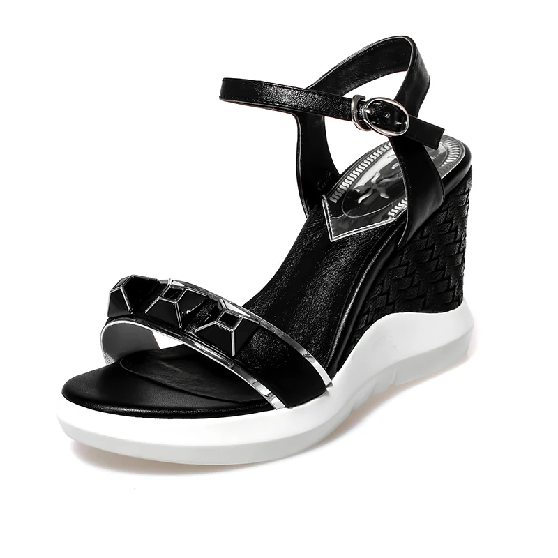 

Super Stylish Women Sandals Fashion 2017 Open Toe Wedges Sandals Beautiful Black White Shoes Woman Plus US Size 4-10