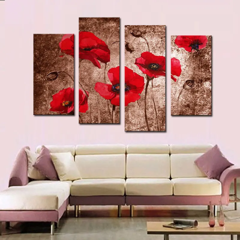 Achetez en gros red poppy art prints en ligne à des grossistes red ... Rouge Salon décor