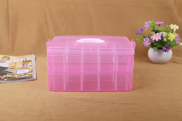 Многофункциональная двухслойная коробка для хранения синий/белый/оранжевый/розовый цвет PP пластик 2 слоя s ящик для инструментов портативная коробка для хранения - Цвет: Pink