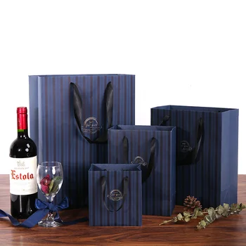 

5PCS Simple bag business gift bag graduation quarter British wind paper bag Father 's Day blue men' s party gift