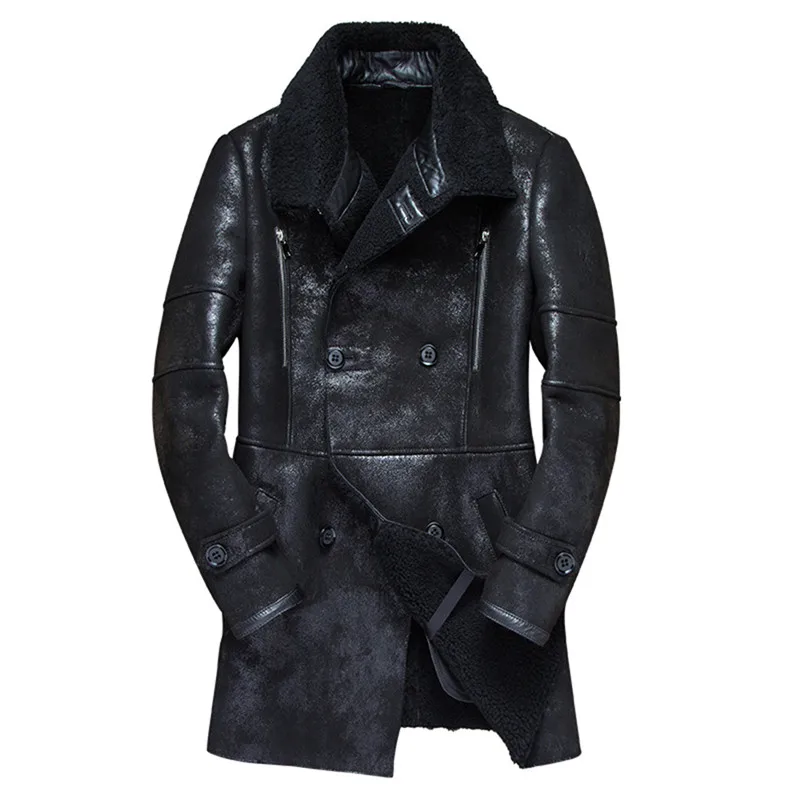 Denny&Dora Mens Shearling Coat Mens Fur Coat Long Military Style