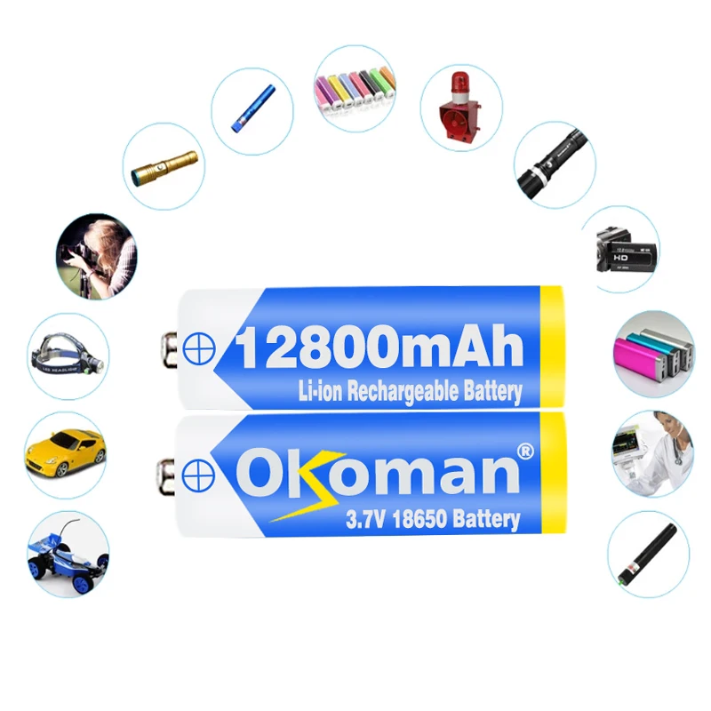 Okoman 18650 аккумуляторная батарея 3,7 V 18650 12800mAh емкость литий-ионная аккумуляторная батарея для фонарика фонарь батарея