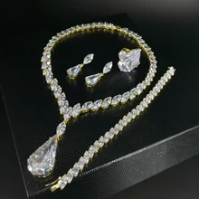 2017 new fashion romantic big water drop crystal zircon necklace earring set wedding bride banquet dress jewelry free shipping