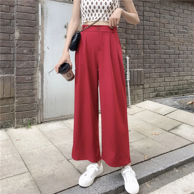 pants women wide leg pants straight solid high street loose button Women's Clothing Pants Capris fashion summer new Simple