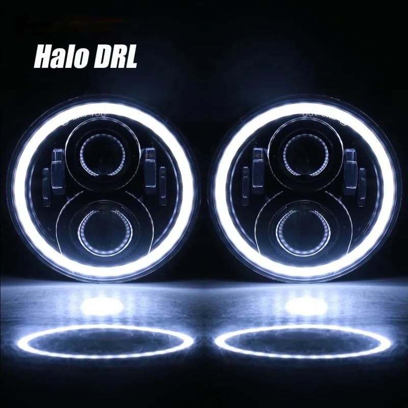 1Pair 7Inch LED Headlight White Halo Ring Angel Eyes+Amber Turning Signal Led headlamp For Jeep Wrangler JK TJ CJ 2007-2016 (5)