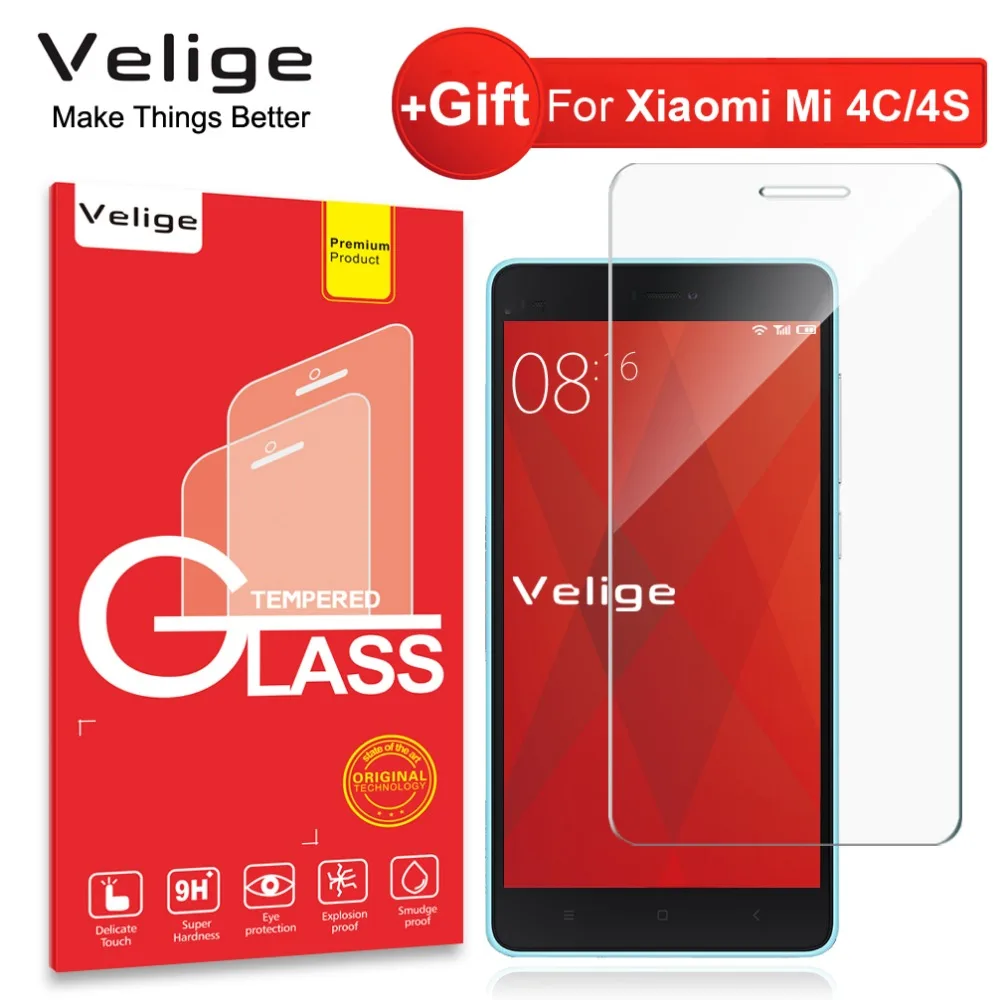 

Velige 9H Tempered Glass for Xiaomi Mi 4C 4S Mi4C Mi4S Screen Protector 0.3mm Ultra Thin Anti-Scratch Glass Film