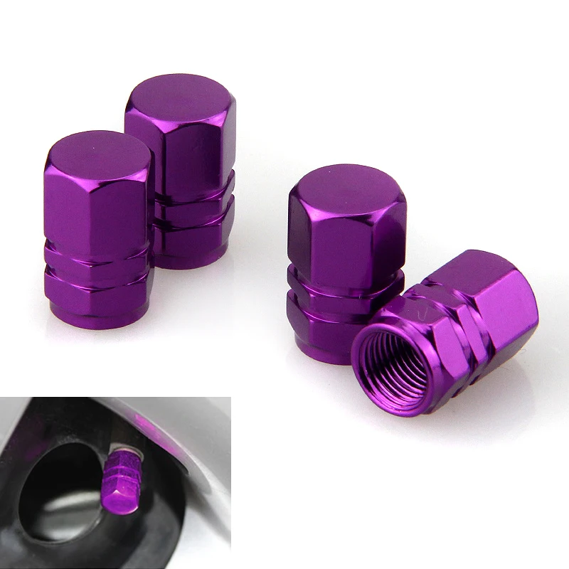 4pcs/set  Universal Aluminum Car Wheel Tire Tyre Valve Air Stem Cap Cover Purple