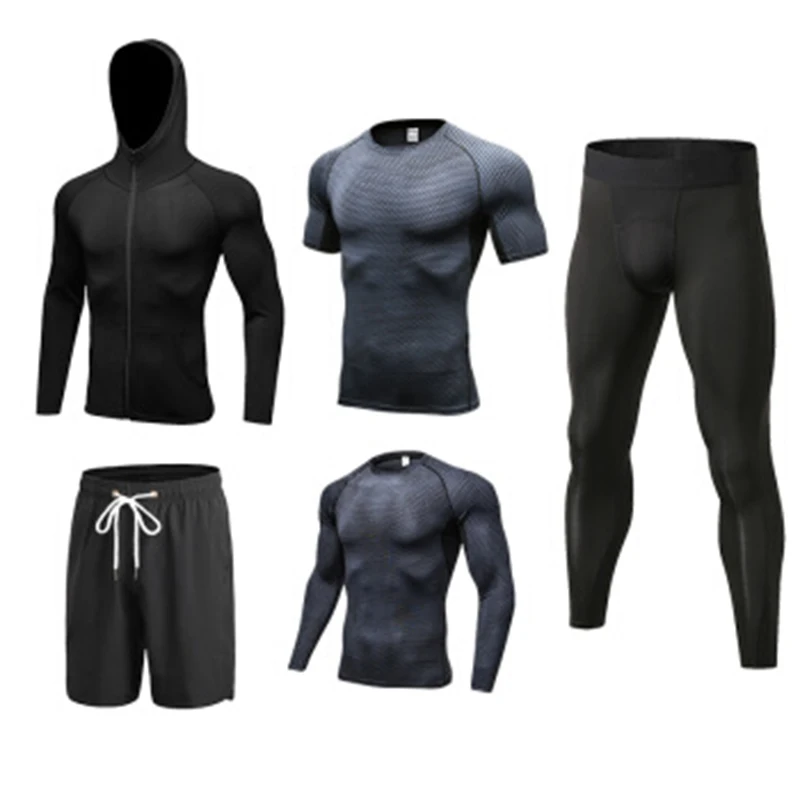 

Autumn winter Sport Suit Men Fitness Workout Tracksuits Quick Dry Running Set Jogging Suits Sweatpants 5Pcs Sportswear