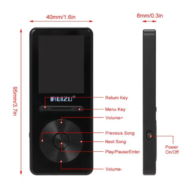 2019 оригинальный RUIZU X29 8 Гб MP3 плеер с 1 дюймов Экран Bluetooth музыкальный FM Поддержка