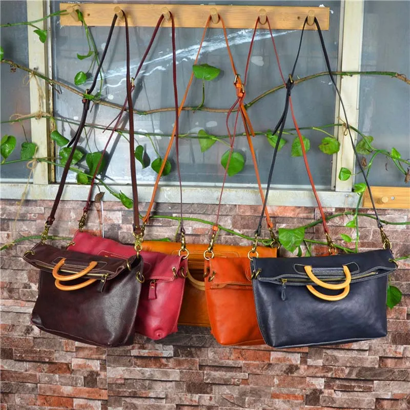 Autumn vegetable tanned leather retro leather handbags oil wax head layer simple portable Messenger bag