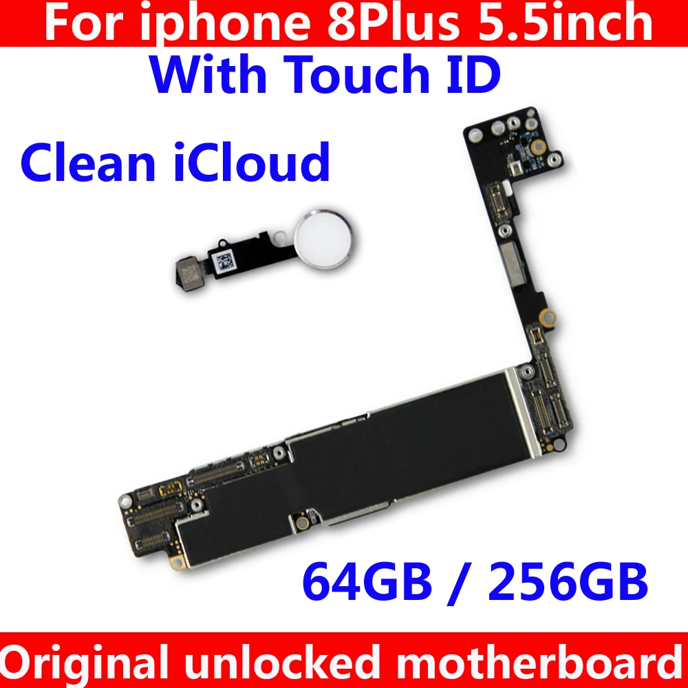 

for iphone 8 Plus Unlocked iCloud Motherboard with / NO touch ID Original mainboard IOS system for iphone 8Plus 8P Logic board