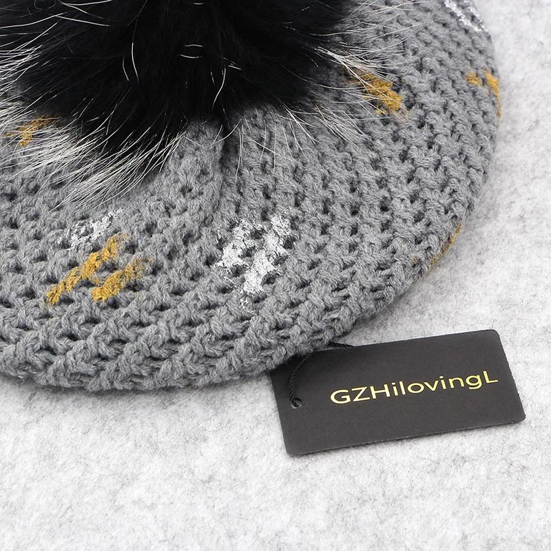GZHilovingL Толстая теплая зимняя женская шапка мягкий стрейч акрил вязанный натуральная шерсть Pom Poms Beanies шапки женские Skullies Beanies