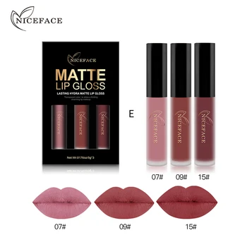 

Niceface Brand Matte Lipstick Lips Makeup Set Waterproof Long Lasting Waterproof Pigment Velvet Nude Liquid Lipstick 3pcs/kit