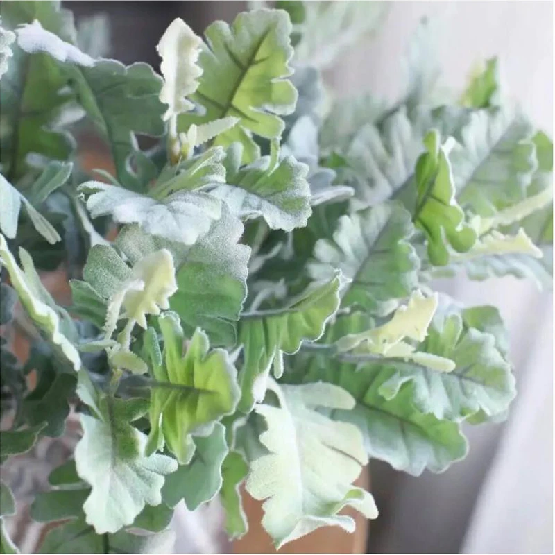 Artificial Flocked Tropical Plants Artificial Flowers For Home Garden Decoration Accessories Plastic Plants Eucalyptus Leaf