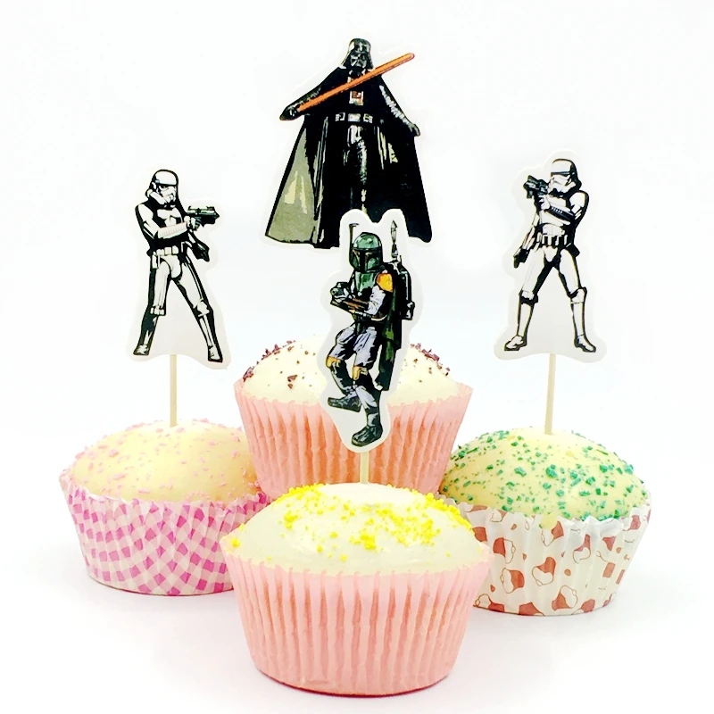 

720pcs/lot Black And White Warrior Cupcake Toppers Picks Children's Birthday Party Cake Decoration Accessories Holiday Supplies