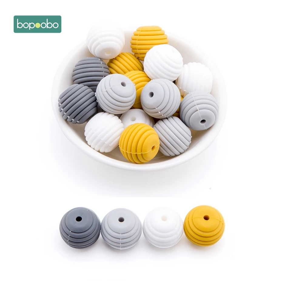 Bopoobo силиконовые спиральные бусины 20 шт 15 мм Силиконовая Круглая DIY аксессуары для кормящих ювелирных изделий сотовые бусины BPA Бесплатный Детский Прорезыватель - Цвет: Mustard-Gray Series
