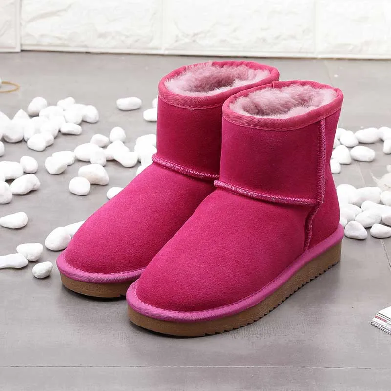 Модная обувь с бантом; коллекция года; женские ботинки; и розничная ; классические зимние ботинки из натуральной воловьей кожи; теплая женская обувь - Цвет: hot pink