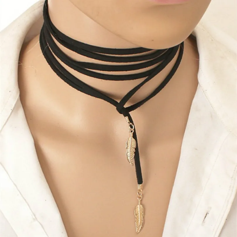 Модное ювелирное изделие в стиле Харадзюку, женское замшевое ожерелье, бархатное длинное регулируемое черное кожаное ожерелье, элегантное ожерелье
