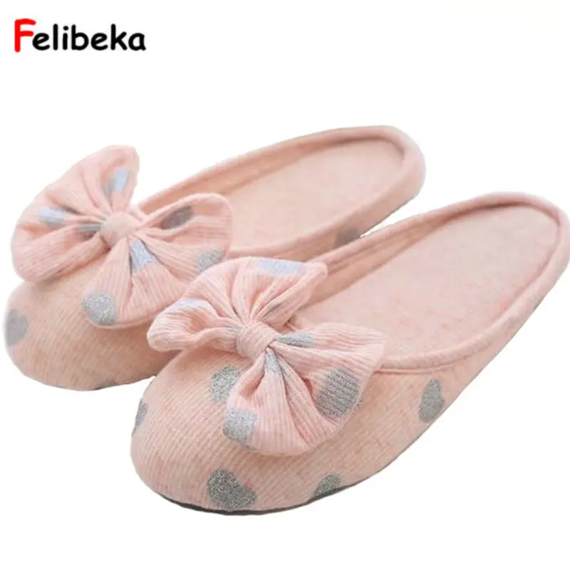 

Cotton Bow Women's Shoes Breathable Slides Home Summer Indoor Spring House Women Slippers ladies