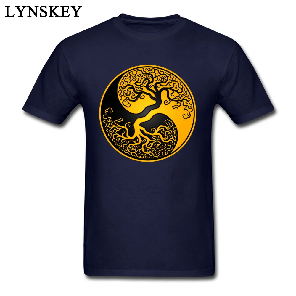 Cool T-shirts Brand Crewneck Simple Style Pure Cotton Men's Tops Shirts Custom Short Sleeve Tee Shirt Top Quality Wholesale Yellow and Black Tree of Life Yin Yang navy