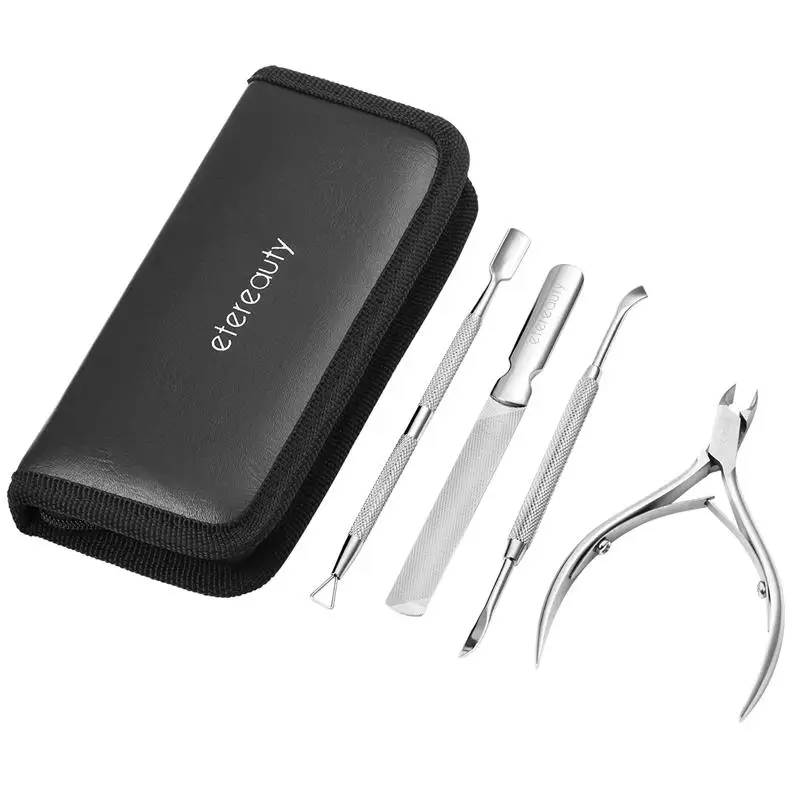 

4PCS ETEETEREAUTY 4PCS Manicure Tool Set Stainless Steel Nail Cuticle Nipper Nail Polish Remover Tool Trimmer With Storage Case