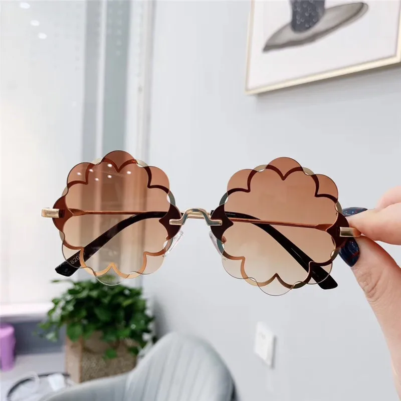 Iboode новые детские солнцезащитные очки в форме цветка Gafas Детские UV400 детские солнцезащитные очки для девочек и мальчиков модные многоугольные Металлические оттенки - Цвет линз: Tea