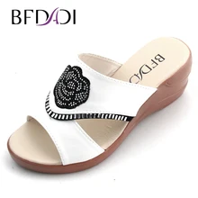 BFDADI 2016 Новые Летние Сандалии Женщин Peep Toe Клин Сандалии С Горный Хрусталь Цветы Обувь Женщина Платформы Сандалии Большой Размер 8808