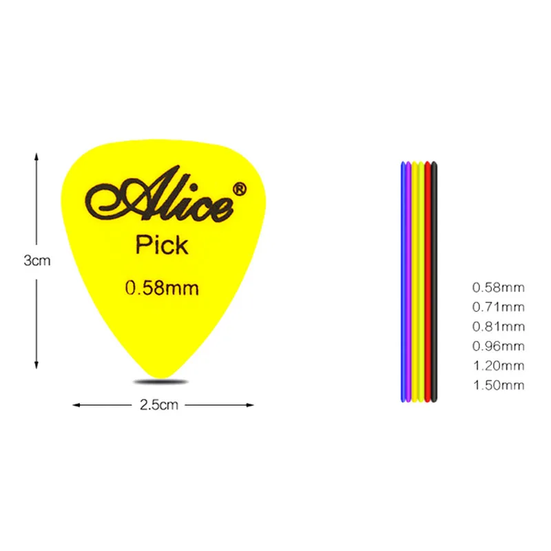 100pcs Alice Cellouid ABS Guitar Picks Acoustic Electric Guitar Picks Plectrums Guitar Accessory 0.46/0.71/0.81mm Multi Color