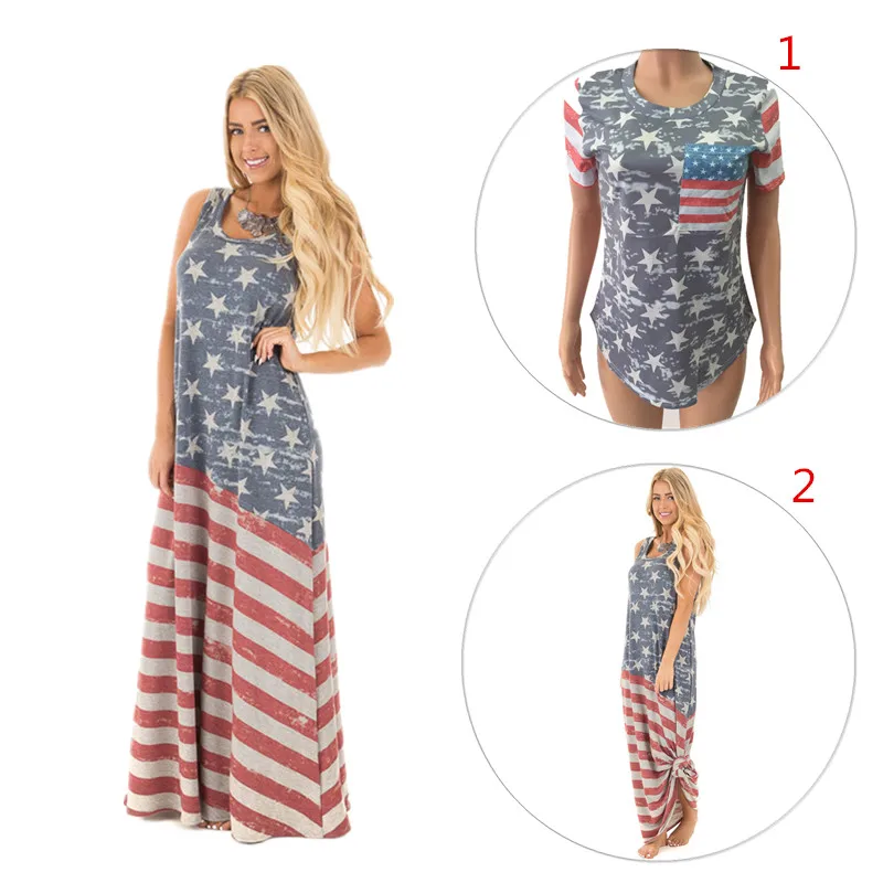 Short Sleeve Plus Size American Flag Stars Stripes Women