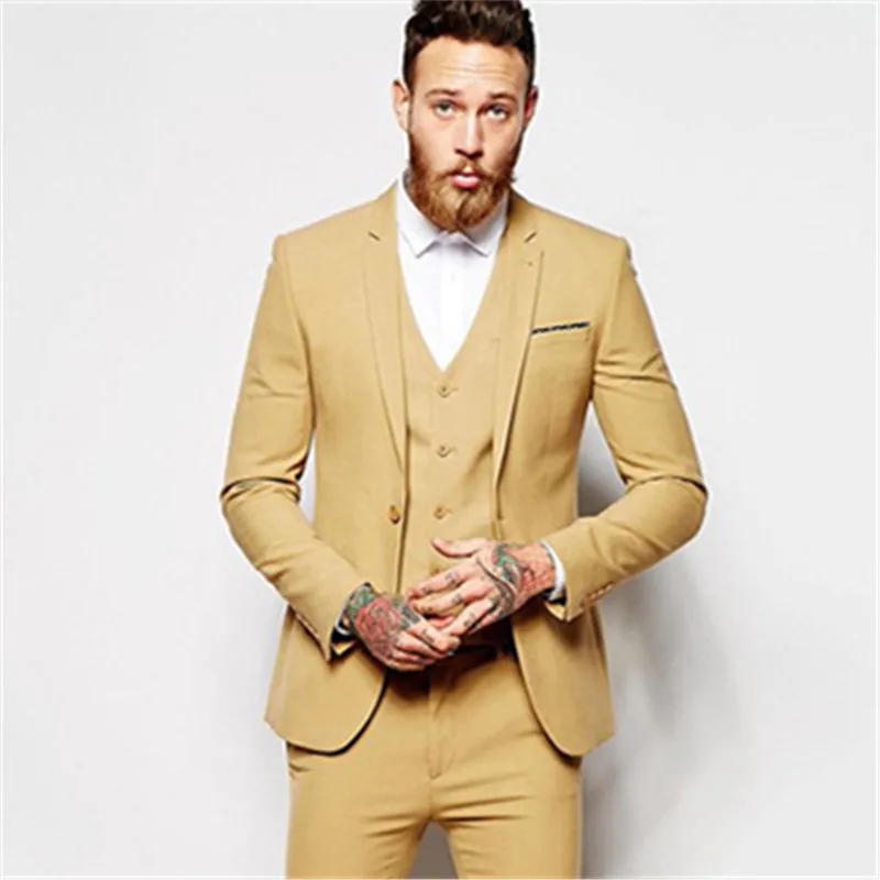 Handsome Yellow Men Suit 3 Pieces(Jacket+Pants+Vest+Tie) Latest Design
