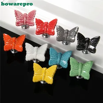

Newest Cartoon Butterfly Ceramic Door Knob Pull Handle Wardrobe Cabinet Cupboard Drawer Closet 3cm x 3.5cm 1Pcs Free Shipping