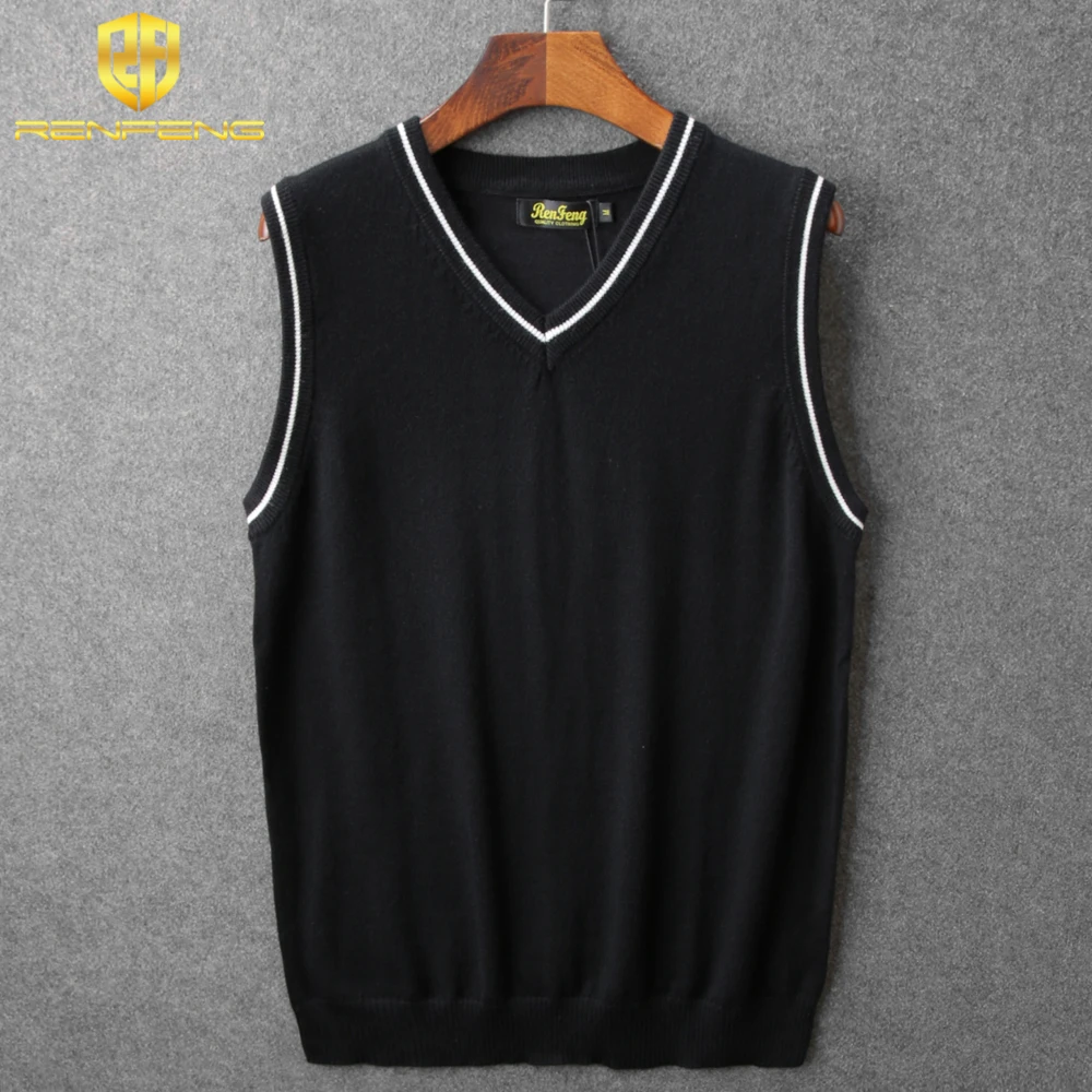 2018 Spring Autumn Wool Sweater Vest men Sleeveless V-Neck Knitted Vest Male casual tank tops pullover oversize Sweater Dress (11)
